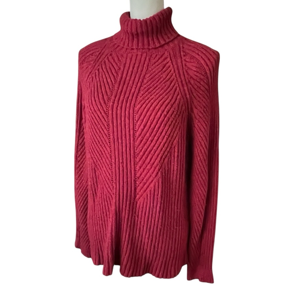 Sundance Rib knit Turtleneck Heather Red Soft Silk Cotton Blend Sweater. SZ XL.